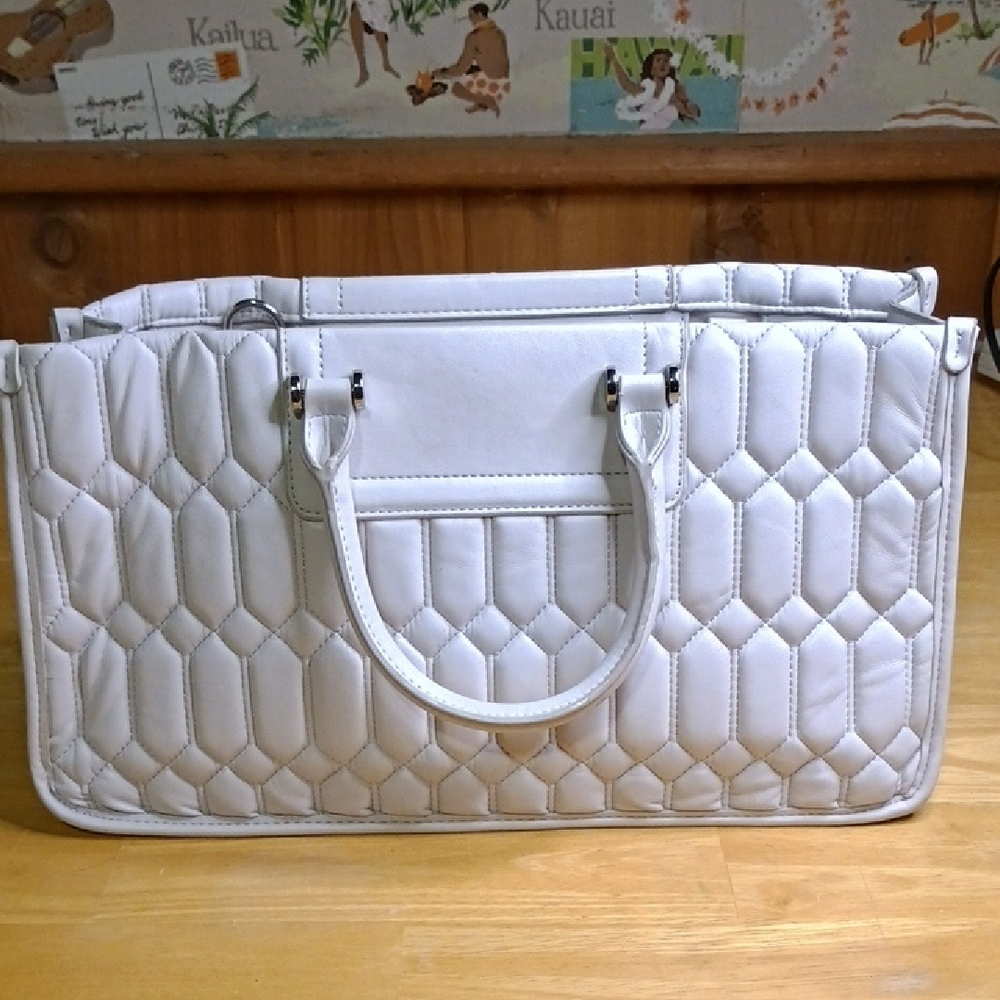 Steve Madden White Quilted Tote with Top Handles - Picture 2 of 11